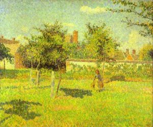 Woman in an Orchard, Spring Sunshine in a Field, Eragny by Camille Pissarro Oil Painting