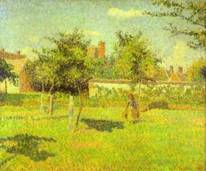 Woman in an Orchard, Spring Sunshine in a Field, Eragny by Camille Pissarro Oil Painting