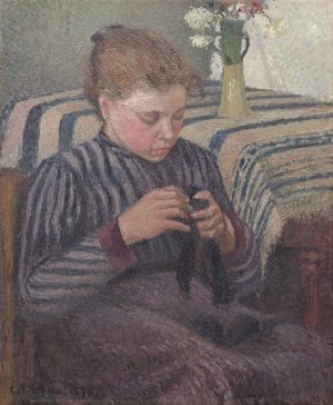 Woman Mending by Camille Pissarro Oil Painting