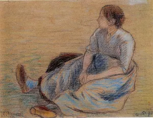 Woman Sitting on the Floor by Camille Pissarro - Oil Painting Reproduction