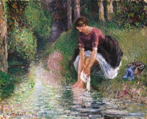 Woman Washing Her Feet in a Brook by Camille Pissarro Oil Painting
