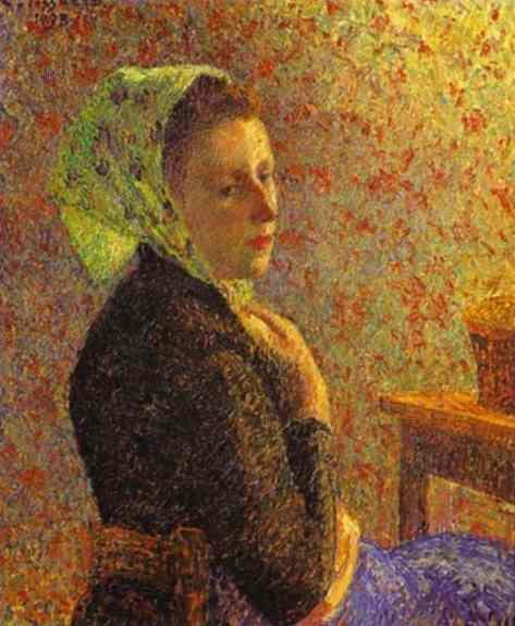 Woman with a Green Scarf by Camille Pissarro - Hand-Painted Oil Painting Reproduction