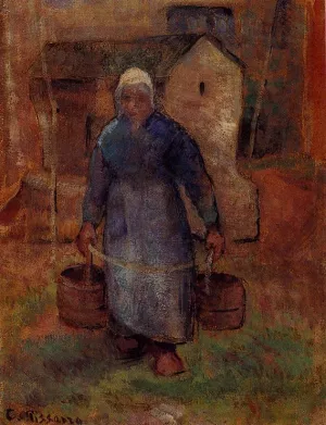 Woman with Buckets Oil painting by Camille Pissarro