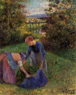 Women Gathering Grass Oil painting by Camille Pissarro