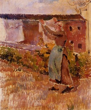Women Tending the Laundry Study by Camille Pissarro Oil Painting