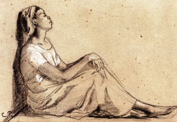 Young Black Woman Sitting by Camille Pissarro - Hand-Painted Oil Painting Reproduction