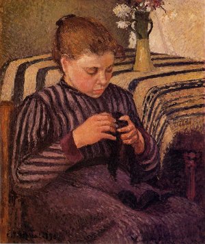 Young Girl Mending Her Stockings by Camille Pissarro Oil Painting