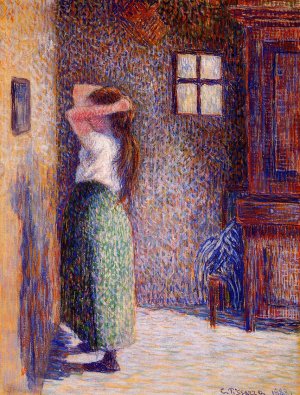 Young Peasant at Her Toilette Oil painting by Camille Pissarro