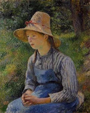 Young Peasant Girl Wearing a Hat by Camille Pissarro - Oil Painting Reproduction