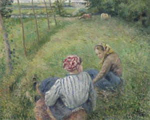 Young Peasant Girls Resting in the Fields near Pontoise by Camille Pissarro Oil Painting