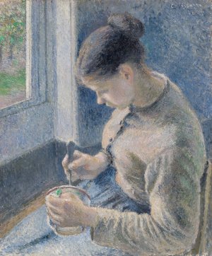 Young Peasant Having Her Coffee by Camille Pissarro Oil Painting