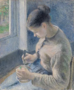 Young Peasant Having Her Coffee by Camille Pissarro Oil Painting