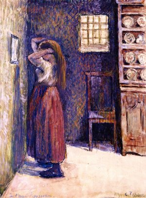 Young Peasant Woman Fixing Her Hair by Camille Pissarro Oil Painting