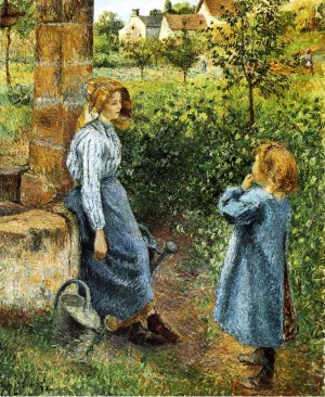 Young Woman and Child at the Well by Camille Pissarro Oil Painting
