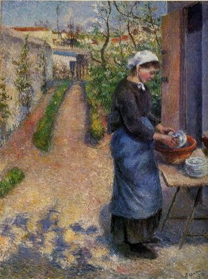 Young Woman Washing Plates by Camille Pissarro Oil Painting