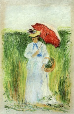 Young Woman with an Umbrella Oil painting by Camille Pissarro
