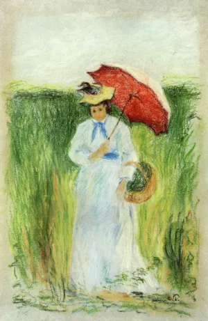 Young Woman with an Umbrella painting by Camille Pissarro