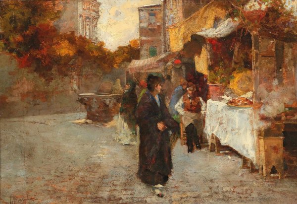 Venetian Street Scene by Camillo Bortoluzzi - Hand-Painted Oil Painting Reproduction
