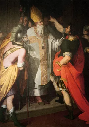 St Ambrose Stopping Theodosius by Camillo Procaccini - Oil Painting Reproduction