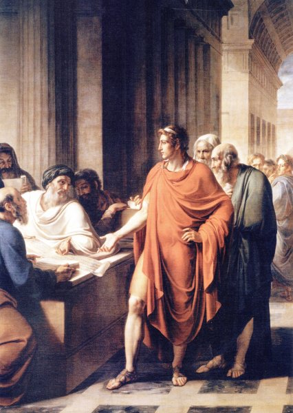 Ptolemy II Philadelphus Examining a Roll of Papyrus by Vincenzo Camuccini - Hand-Painted Oil Painting Reproduction