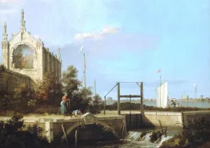 A Sluice on a River with a Chapel by Canaletto Oil Painting
