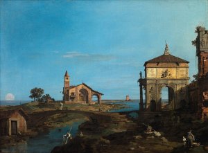 An Island in the Lagoon with a Gateway and a Church by Canaletto Oil Painting