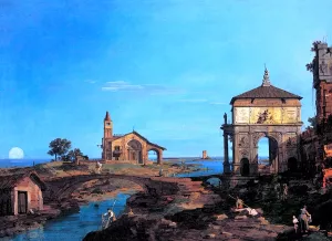 An Island in the Lagoon with a Gateway and a Church by Canaletto Oil Painting