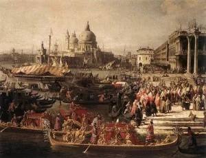 Arrival of the French Ambassador in Venice Detail Oil painting by Canaletto