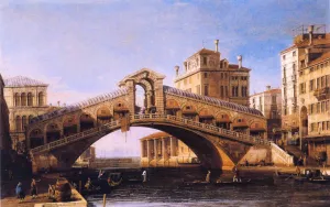 Capriccio of the Rialto Bridge with the Lagoon Beyond by Canaletto - Oil Painting Reproduction