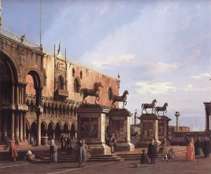 Capriccio: The Horses of San Marco in the Piazzetta by Canaletto Oil Painting