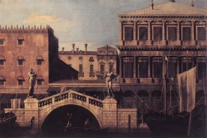 Capriccio: The Ponte della Pescaria and Buildings on the Quay Oil painting by Canaletto