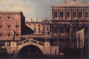 Capriccio: The Ponte della Pescaria and Buildings on the Quay by Canaletto Oil Painting