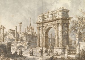Capriccio with a Roman Triumphal Arch Oil painting by Canaletto