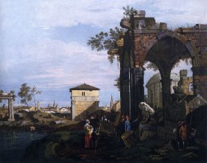 Capriccio with Ruins and Porta Portello, Padua by Canaletto Oil Painting