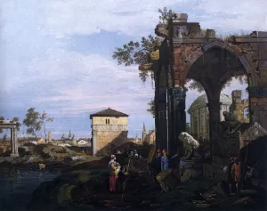Capriccio with Ruins and Porta Portello, Padua by Canaletto - Oil Painting Reproduction