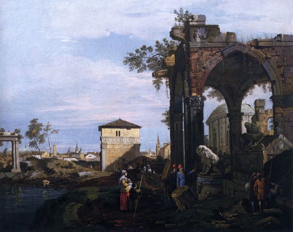 Main Product Photo of Capriccio with Ruins and Porta Portello, Padua Painting by Canaletto