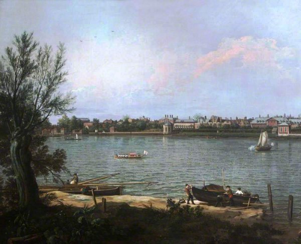 Chelsea from the Thames at Battersea Reach by Canaletto - Hand-Painted Oil Painting Reproduction