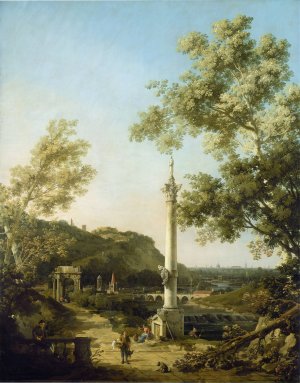 English Landscape Capriccio with a Column by Canaletto Oil Painting