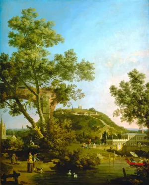 English Landscape Capriccio with a Palace by Canaletto - Oil Painting Reproduction