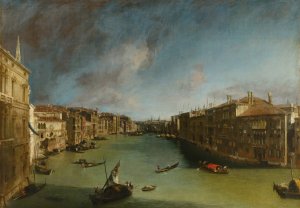 Grand Canal from Palazzo Balbi towards the Rialto by Canaletto Oil Painting