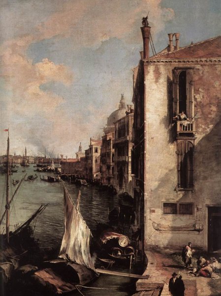 Grand Canal, Looking East from the Campo San Vio Detail by Canaletto - Hand-Painted Oil Painting Reproduction