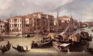 Grand Canal: Looking North-East toward the Rialto Bridge Detail by Canaletto Oil Painting