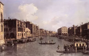 Grand Canal: Looking South-East from the Campo Santa Sophia to the Rialto Bridge Oil painting by Canaletto