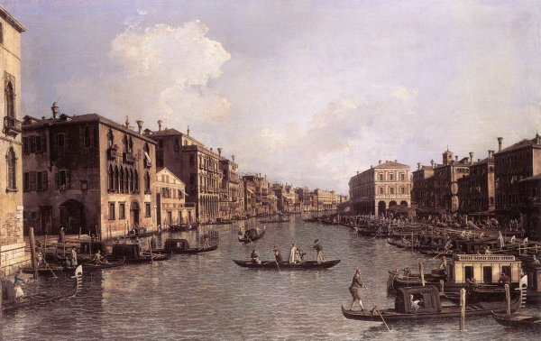 Main Product Photo of Grand Canal: Looking South-East from the Campo Santa Sophia to the Rialto Bridge Painting by Canaletto