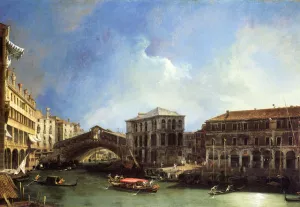 Grand Canal: the Rialto Bridge from the North by Canaletto - Oil Painting Reproduction