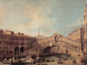 Grand Canal: The Rialto Bridge from the South by Canaletto Oil Painting