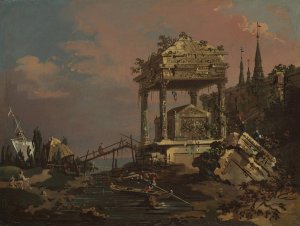 Imaginary View with a Tomb by the Lagoon by Canaletto Oil Painting