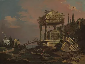Imaginary View with a Tomb by the Lagoon by Canaletto Oil Painting
