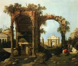 Landscape with Ruins also known as Picket Duty in Virginia by Canaletto Oil Painting