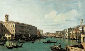 Le Grand Canal, vu du pont du Rialto by Canaletto Oil Painting